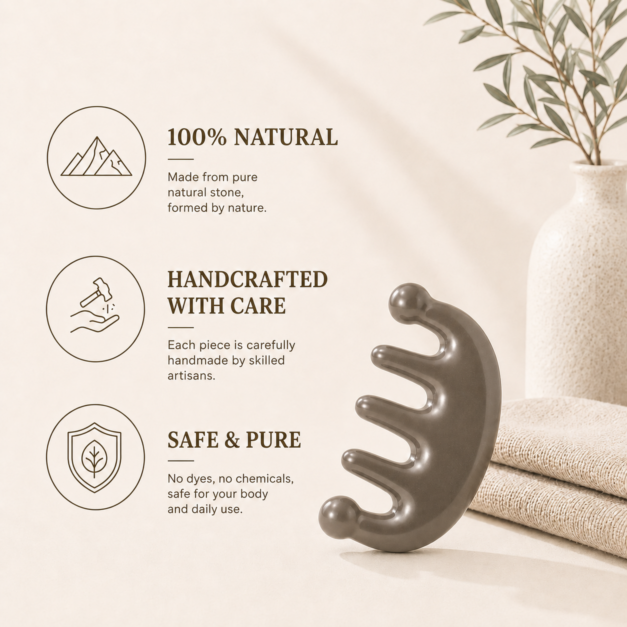 Bian Stone Gua Sha & Massage Tool | An ancient Healing Stone（Five-Rib Comb）